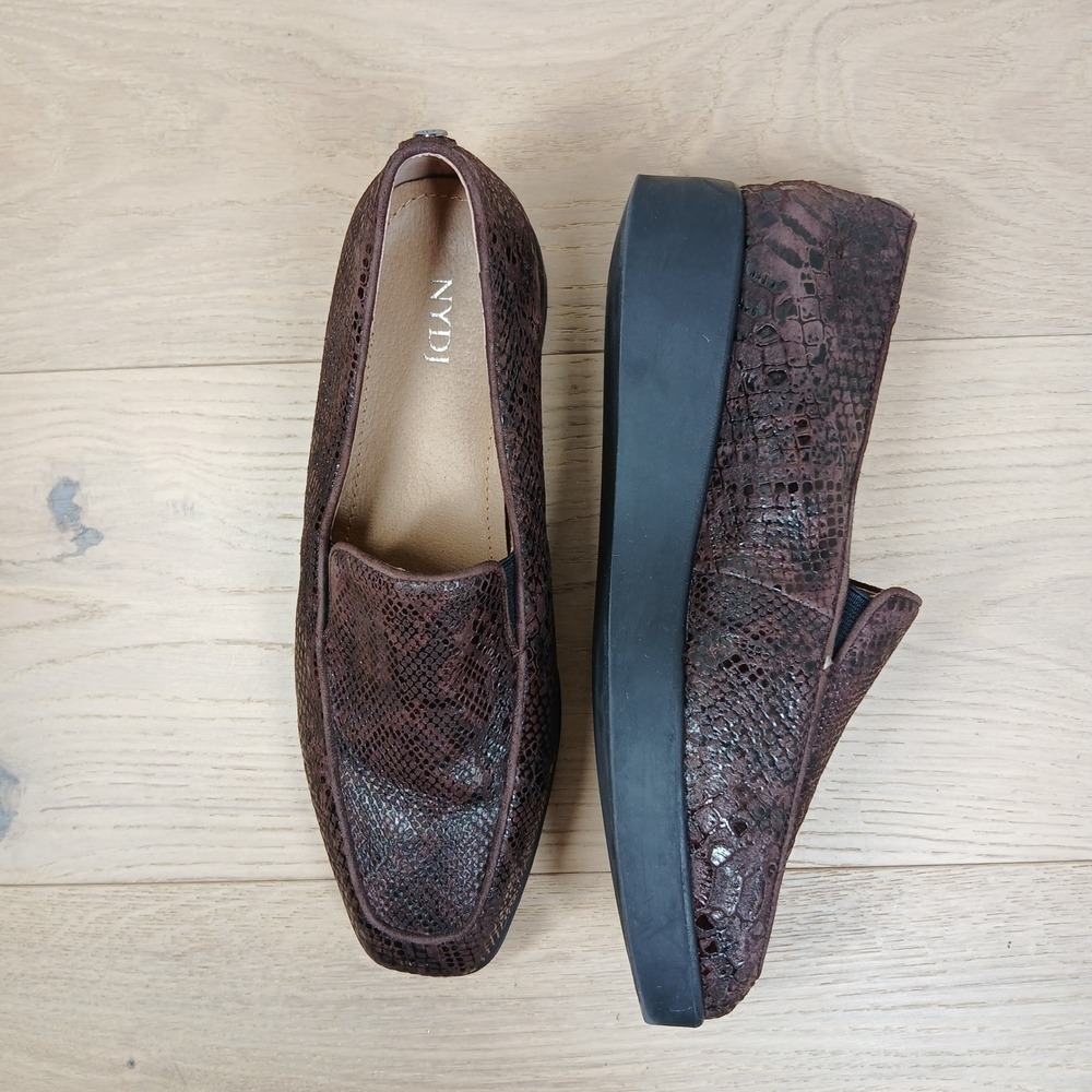 NYDJ Wedge Loafers Womens 8.5M Gira Brown Snakeskin Embossed Leather Platform - Picture 5 of 9